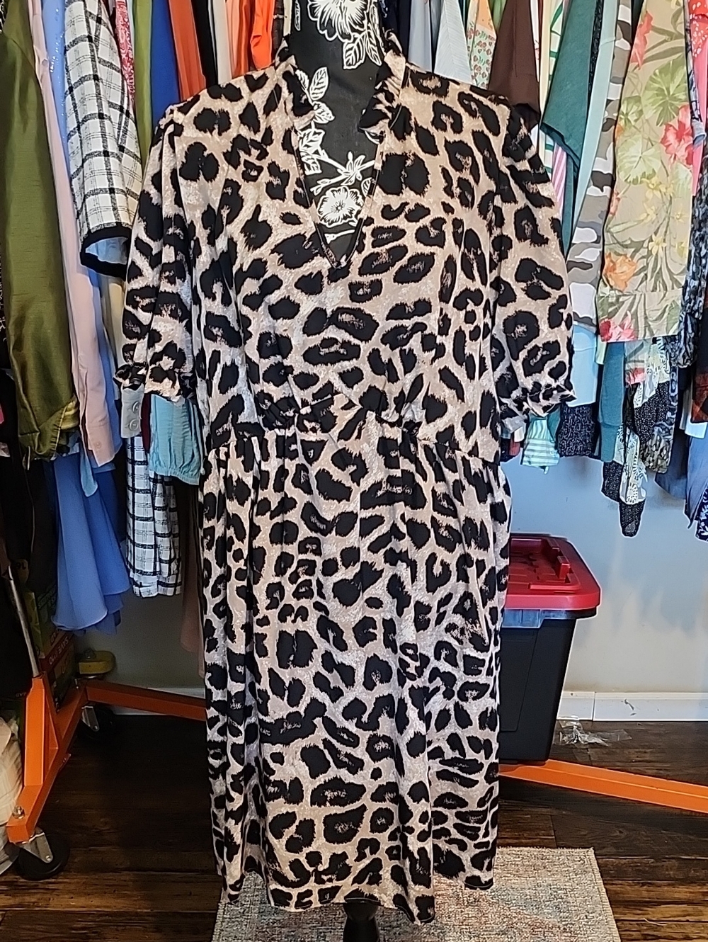 SHEIN Leopard Print Midi Dress in Black and Tan